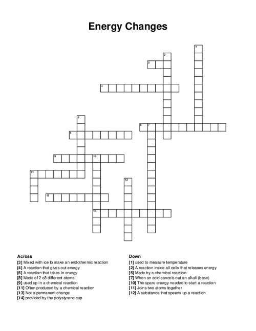 Energy Changes Crossword Puzzle