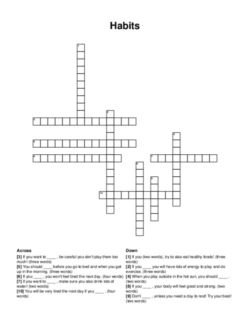 Habits Crossword Puzzle