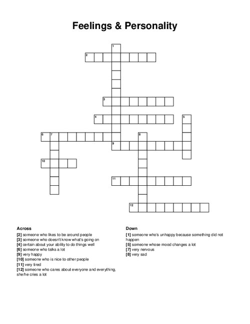 Feelings & Personality Crossword Puzzle