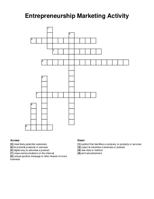 Entrepreneurship Marketing Activity Crossword Puzzle