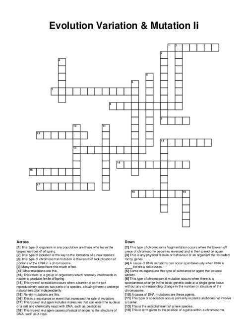 Evolution Variation & Mutation Ii Crossword Puzzle