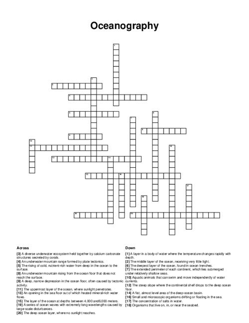 Oceanography Crossword Puzzle