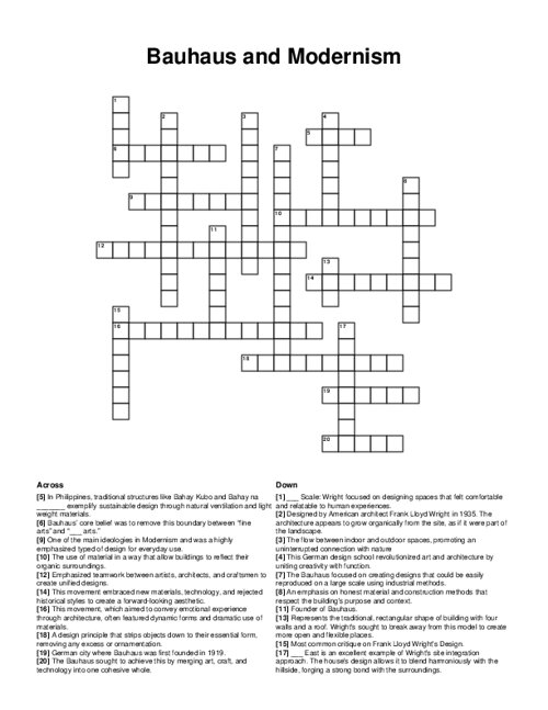 Bauhaus and Modernism Crossword Puzzle