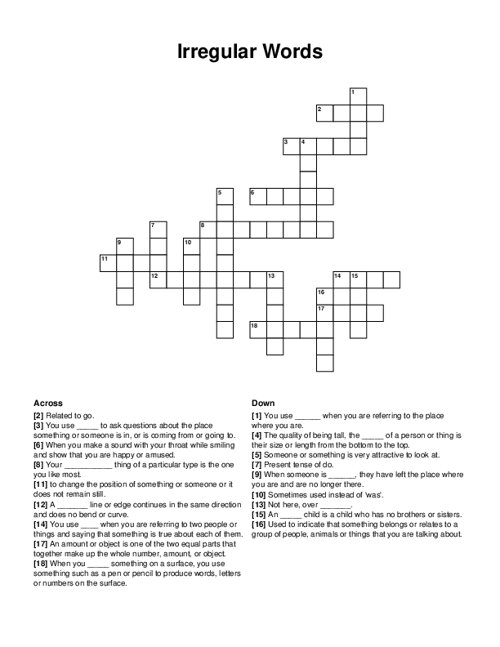 Irregular Words Crossword Puzzle