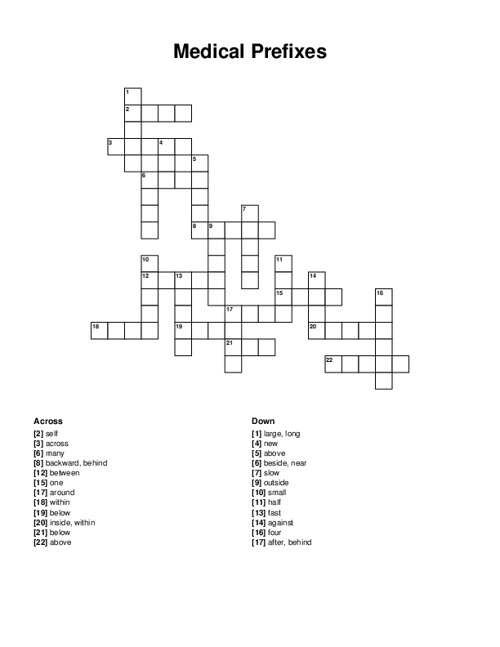 Medical Prefixes Crossword Puzzle