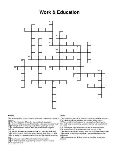 Work & Education Crossword Puzzle