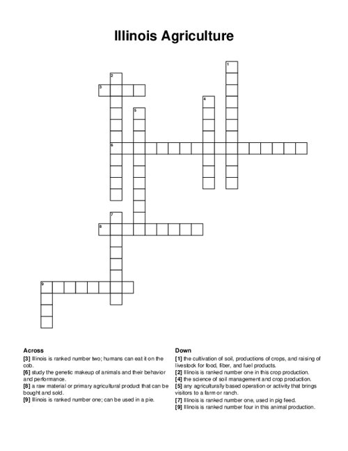 Illinois Agriculture Crossword Puzzle