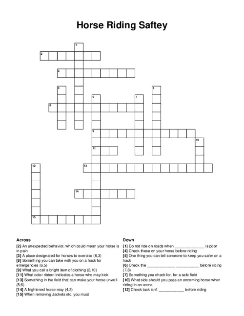 Horse Riding Saftey Crossword Puzzle