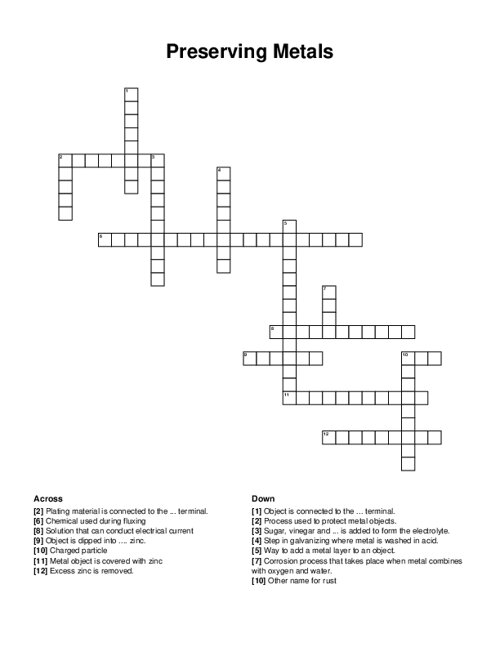 Preserving Metals Crossword Puzzle