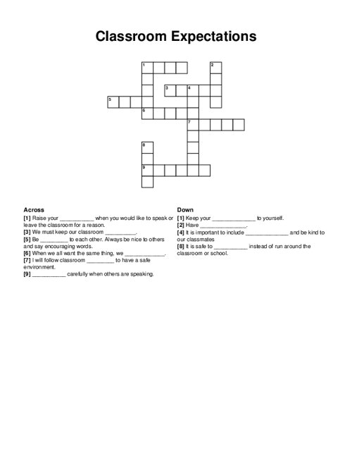 Classroom Expectations Crossword Puzzle