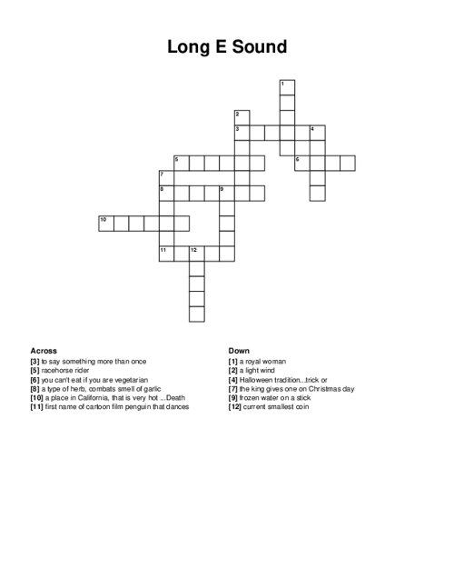 Long E Sound Crossword Puzzle