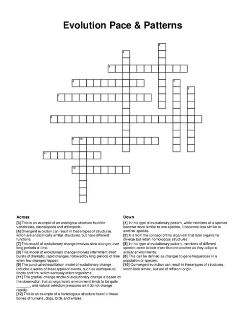 Evolution Pace & Patterns Crossword Puzzle