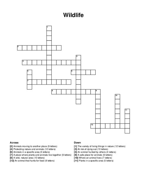 Wildlife Crossword Puzzle