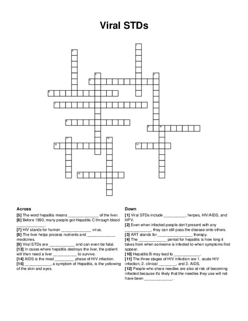 Viral STDs Crossword Puzzle