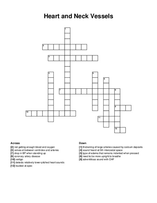 Heart and Neck Vessels Crossword Puzzle