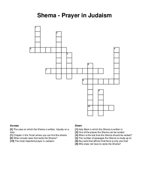 Shema - Prayer in Judaism Crossword Puzzle