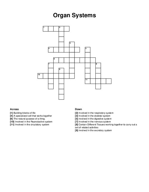 Organ Systems Crossword Puzzle