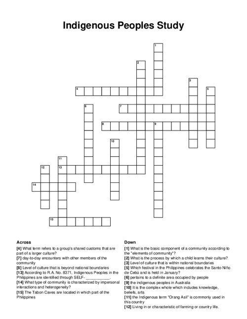 Indigenous Peoples Study Crossword Puzzle