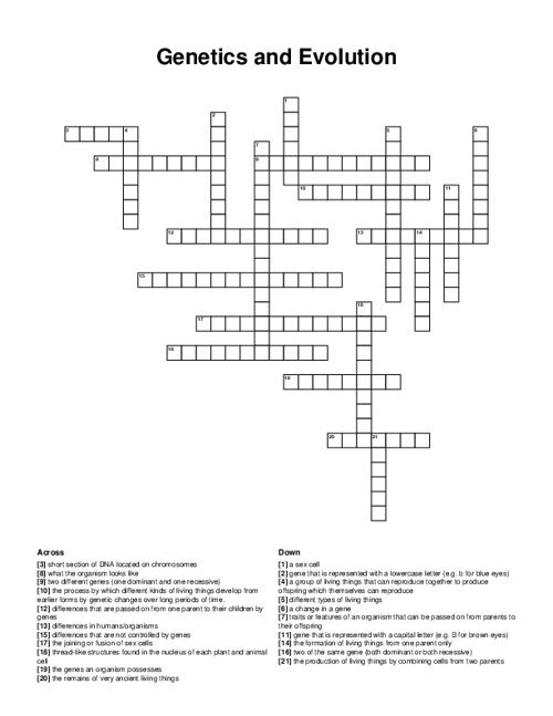 Genetics and Evolution Crossword Puzzle