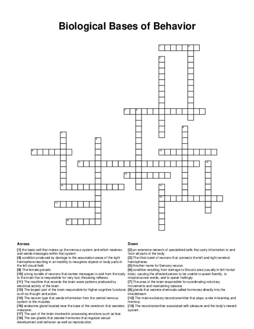 Biological Bases of Behavior Crossword Puzzle