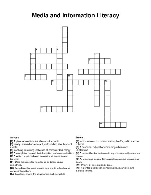 Media and Information Literacy Crossword Puzzle