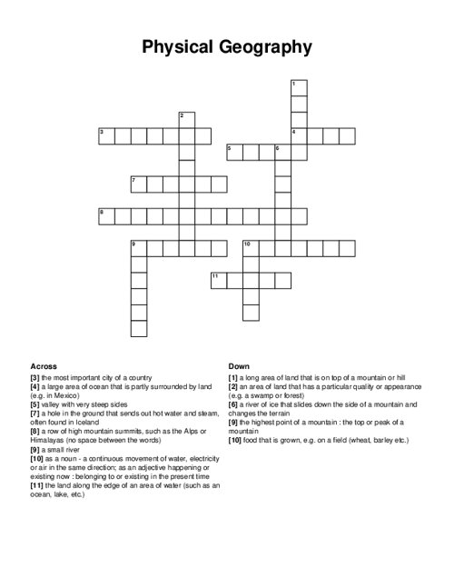 Physical Geography Crossword Puzzle