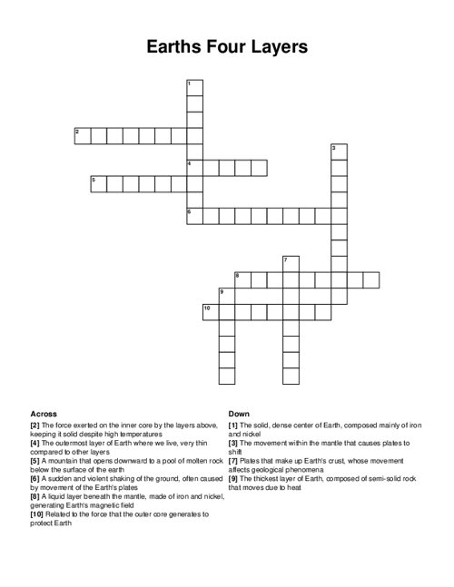 Earths Four Layers Crossword Puzzle