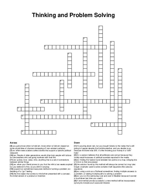 Thinking and Problem Solving Crossword Puzzle