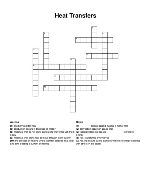 Heat Transfers Crossword Puzzle