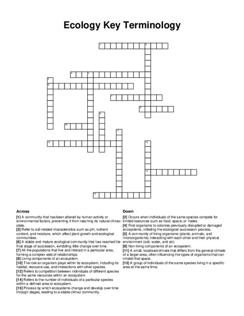 Ecology Key Terminology Crossword Puzzle