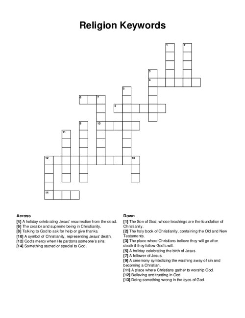 Religion Keywords Crossword Puzzle