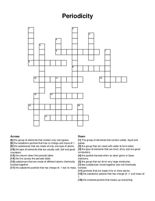 Periodicity Crossword Puzzle