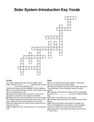 Solar System Introduction Key Vocab crossword puzzle