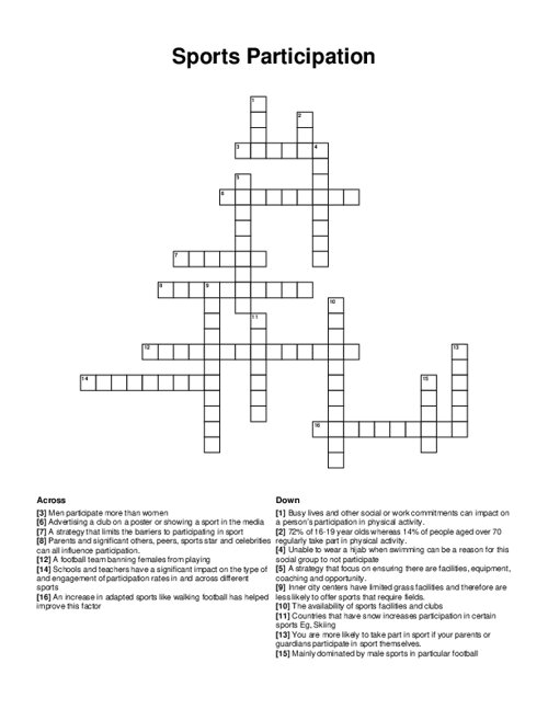 Sports Participation Crossword Puzzle