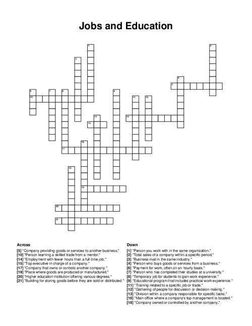 Jobs and Education Crossword Puzzle