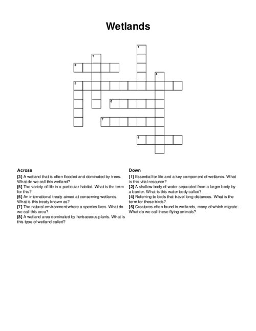 Wetlands Crossword Puzzle