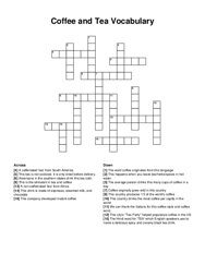 Coffee and Tea Vocabulary crossword puzzle