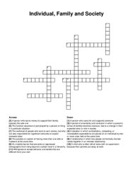 Individual, Family and Society crossword puzzle