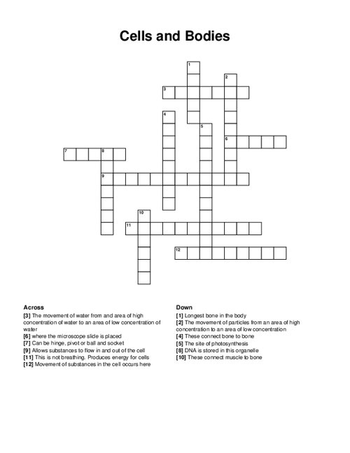 Cells and Bodies Crossword Puzzle