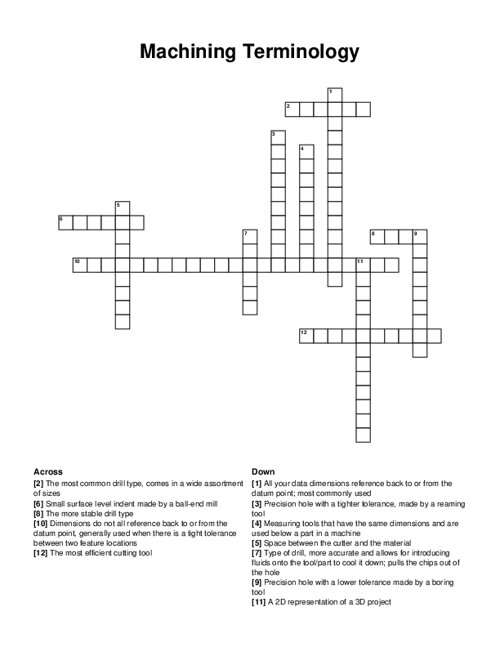 Machining Terminology Crossword Puzzle