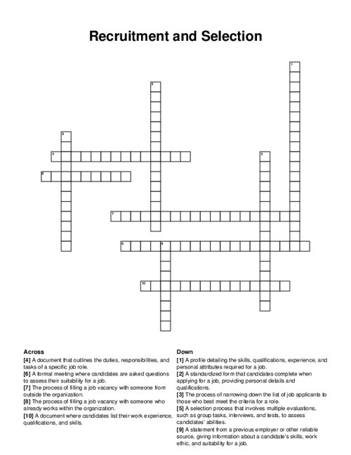 Recruitment and Selection Crossword Puzzle