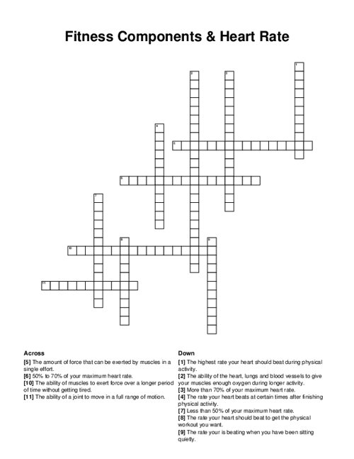 Fitness Components & Heart Rate Crossword Puzzle