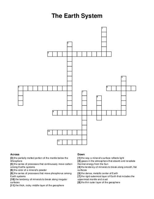 The Earth System Crossword Puzzle