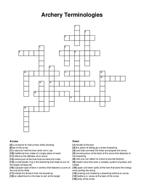 Archery Terminologies Crossword Puzzle