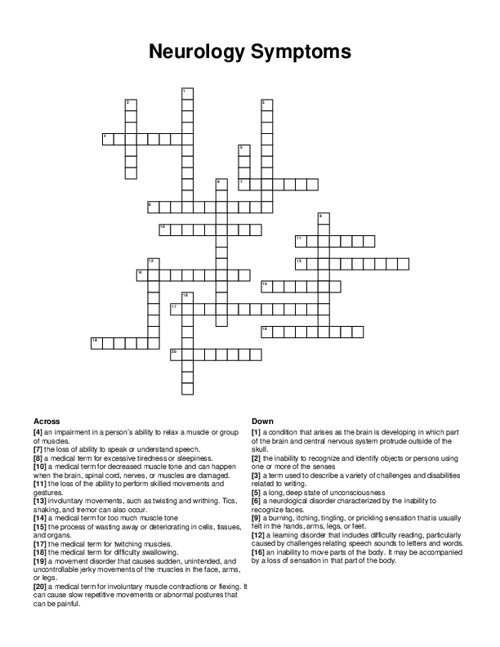 Neurology Symptoms Crossword Puzzle