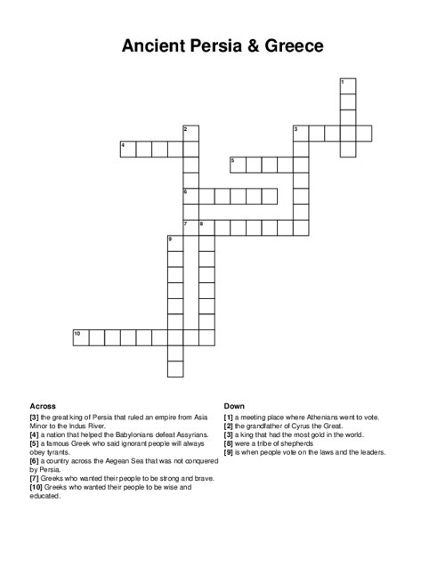 Ancient Persia & Greece Crossword Puzzle