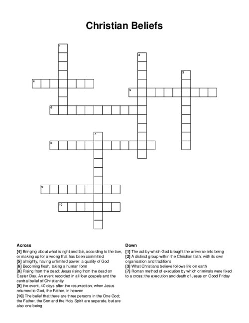 Christian Beliefs Crossword Puzzle