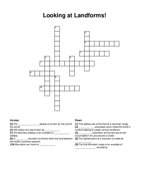 Looking at Landforms! Crossword Puzzle