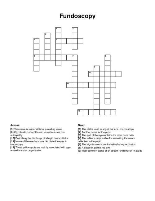 Fundoscopy Crossword Puzzle