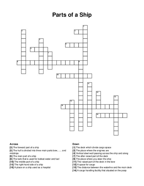 Parts of a Ship Crossword Puzzle